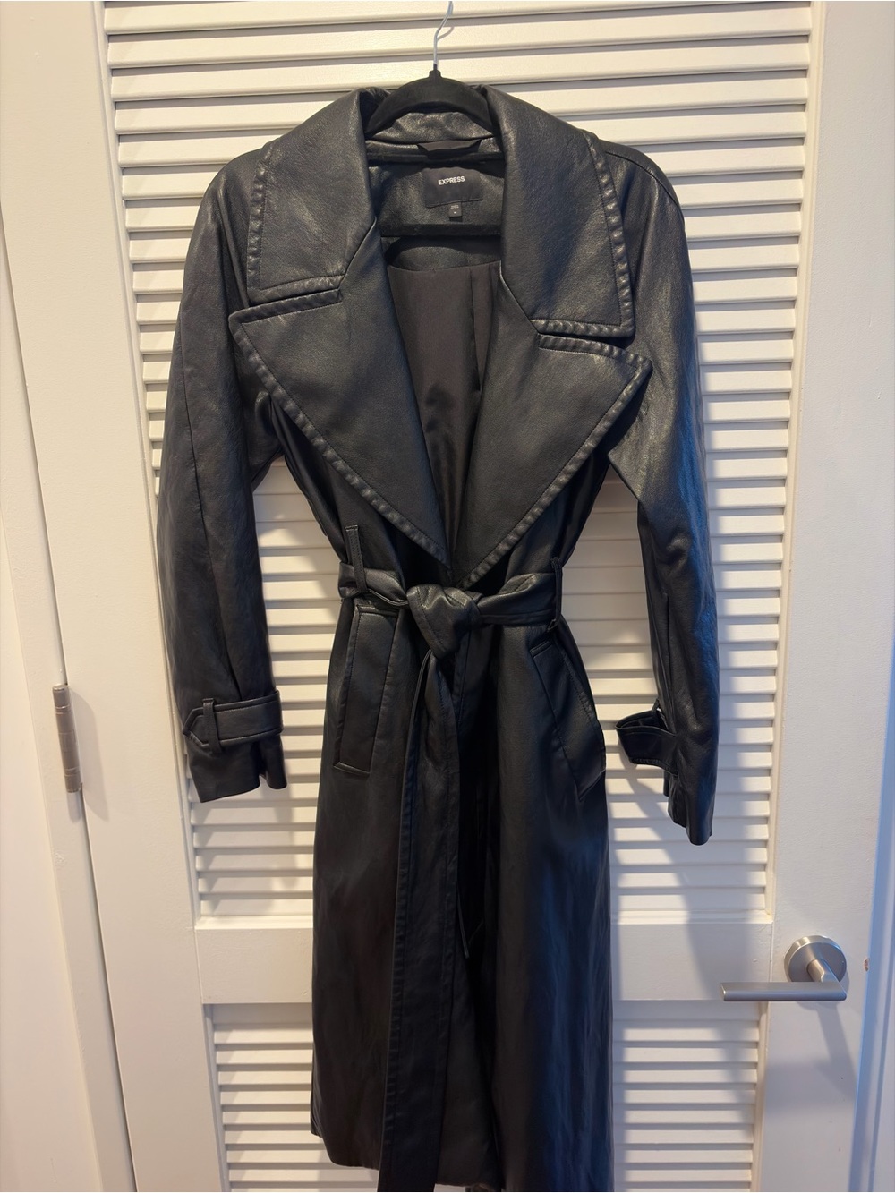 Express Black Faux Leather Trench with Self-Tie Belt